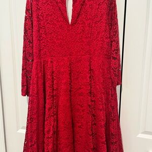 Torrid Red Floral Lace Long Sleeve Dress